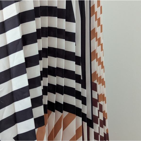 NWT Mango Italian Fabric Printed Pleated Abstract Orange Stripe Midi Skirt Sz S - Picture 4 of 8